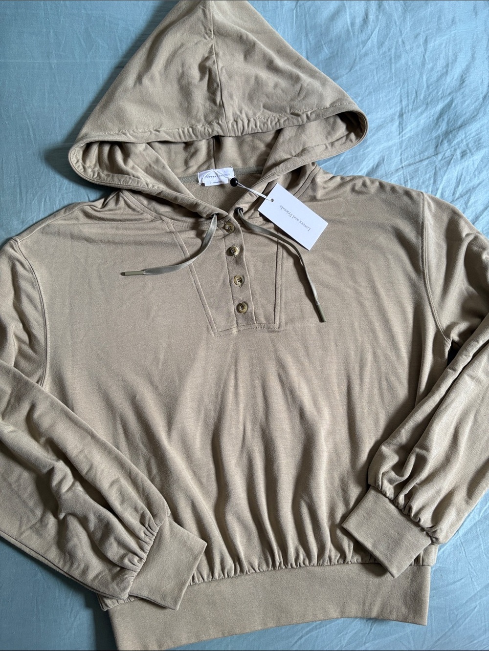 Lovers + Friends Sandstone Hooded Henley Pullover